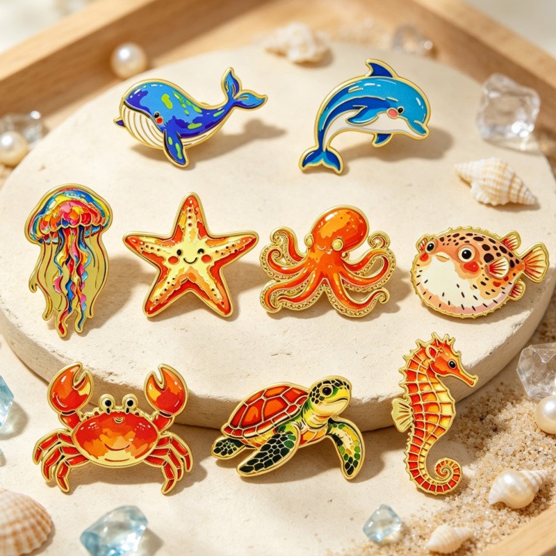Lapel Pin Enamel - 화려한 바다 동물 에나멜 핀 귀여운
