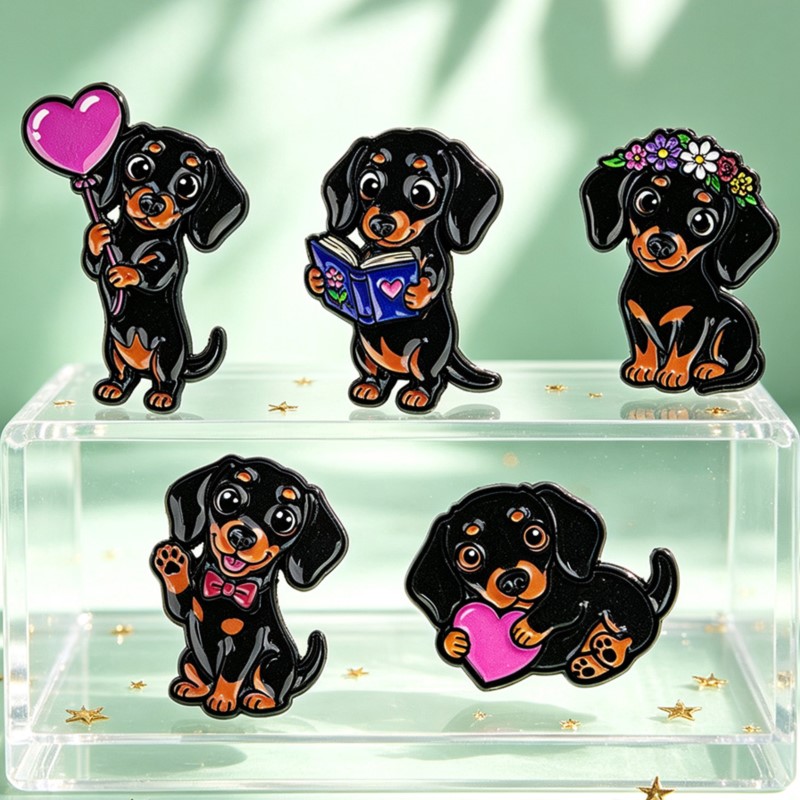 5pcs 귀여운 닥스훈트 에나멜 핀 세트 하트 꽃 책  - Lapel Pin Enamel 리뷰 및 가격