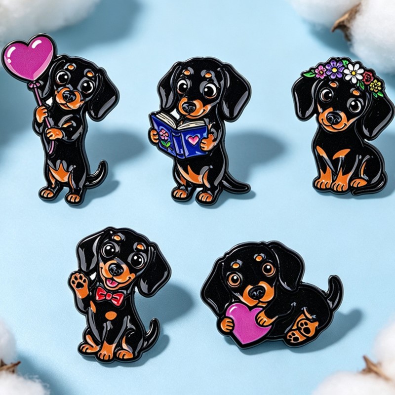 5pcs 귀여운 닥스훈트 에나멜 핀 세트 하트 꽃 책  - Lapel Pin Enamel 리뷰 및 가격