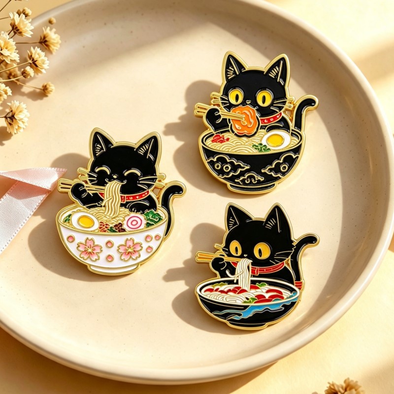 국수를 먹는 귀여운 검은 고양이 에나멜 핀 사랑스러운  - Lapel Pin Enamel 리뷰 및 가격