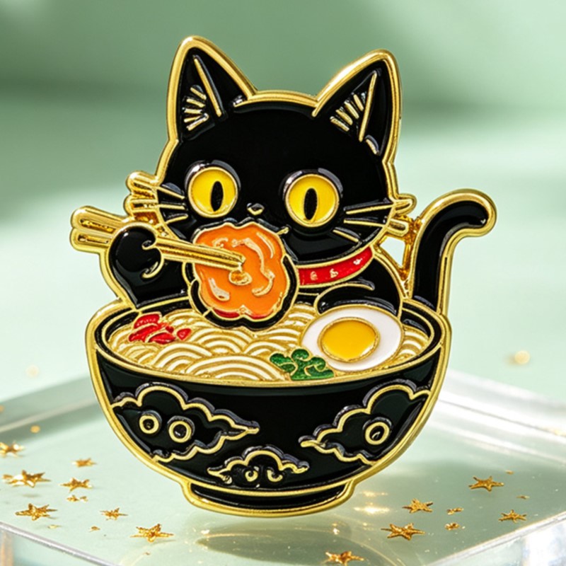 국수를 먹는 귀여운 검은 고양이 에나멜 핀 사랑스러운  - Lapel Pin Enamel 리뷰 및 가격