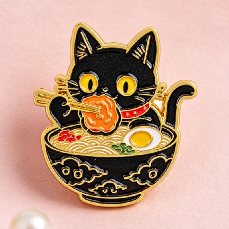 국수를 먹는 귀여운 검은 고양이 에나멜 핀 사랑스러운  - Lapel Pin Enamel 리뷰 및 가격