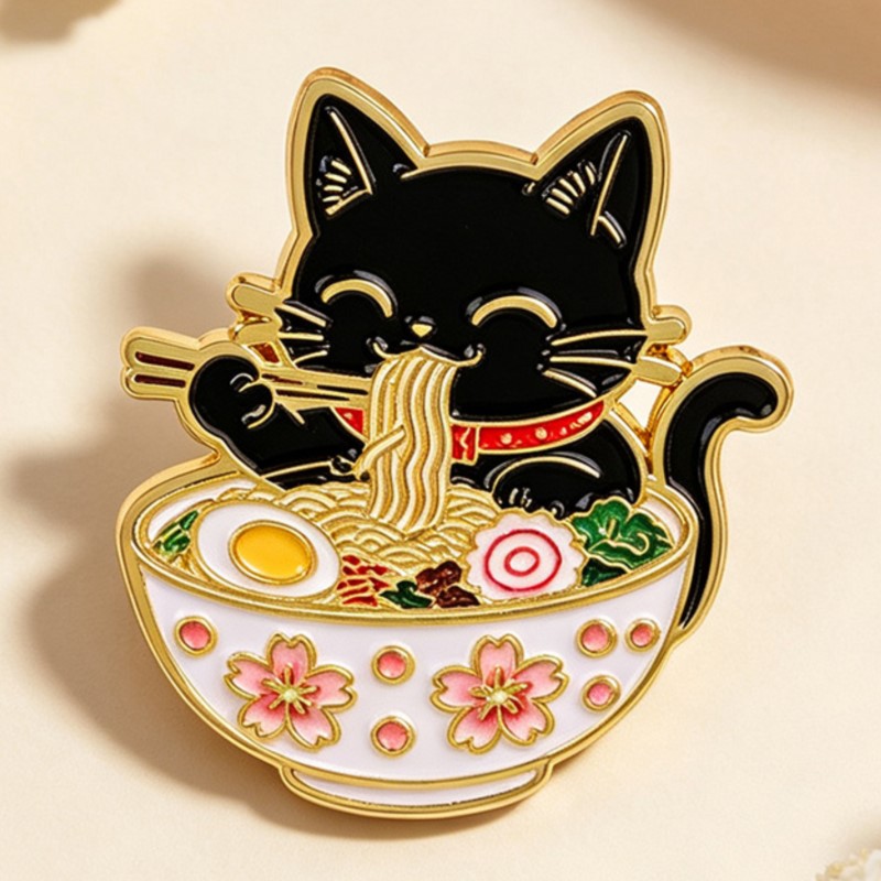 국수를 먹는 귀여운 검은 고양이 에나멜 핀 사랑스러운  - Lapel Pin Enamel 리뷰 및 가격